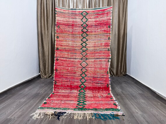 Hand-Knotted Wool Runner Rug – Red Bohemian Berber Style (4x9 ft)