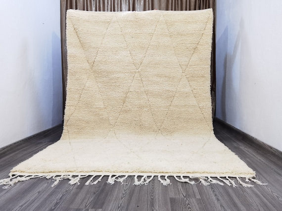 Custom Boujaad Rugs, Geometric White Rug For Your Living Room, Handmade Rug, Plain White Rug, Wool Area Rug, Boho Sheep Wool Rug