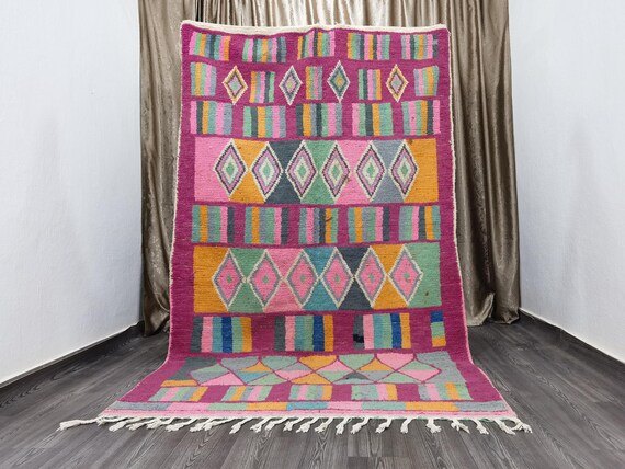 Boujad Rug For Home - Traditional Moroccan Carpet - Moroccan Berber Rug - Wool Shaggy Rug - Moroccan Pink Rug - Handmade Pink Rug