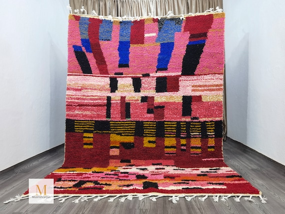 Handmade Boujaad Rug, Pink Wool rug, Rug for living Decor, Custom design rugs, Made Moroccan rug, Authentic Sheep Wool rug, Bohemian Rug