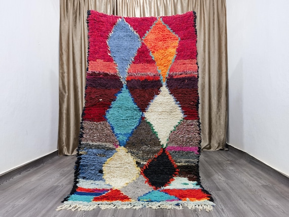 Berber Colorful Runner Rug - Authentic boujaad runner rug - Authentic Moroccan Cotton rug - Berber Runner Carpet 3.8x6.7 Ft / 115X205 cm .