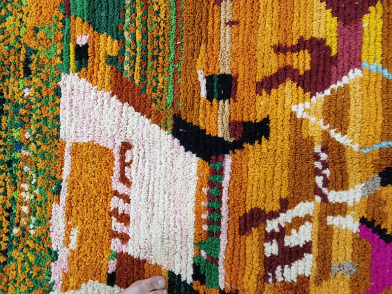 Handgjord orange marockansk matta – Autentisk berbermatta, boho-inredning bild 6