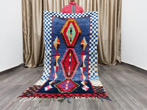 Boujaad Runner 3.3x6.5 Ft - Blue Runner Rug - Tribal Runner Rug - Unique Runner Rug - Moroccan Berber Rug - Blue Hallway Runner