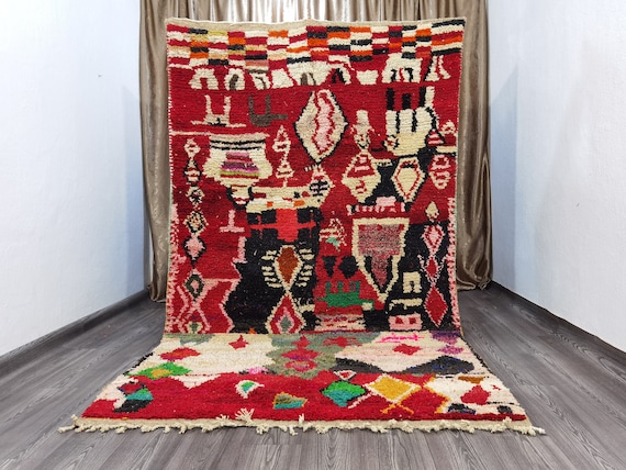 Fabulous Boujaad Rug - Custom Red Rug - Traditional Moroccan Rug- Rug For Living Room - Berber Wool Area Rug -Traditional Rug-  Colorful Rug