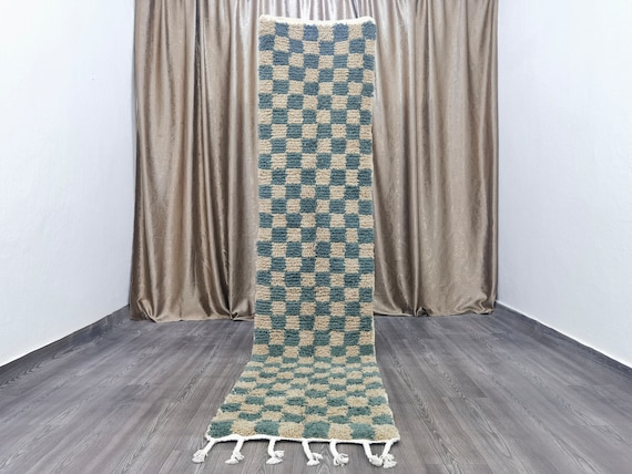 Beige Checkered rug -  Gray and Beige rug - Morocco checkerboard area rug - Soft Colored Rug - Moroccan Gray rug - modern kitchen rug .