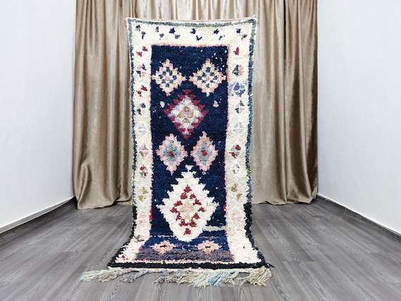 Boucherouite runner rug 3x7.7 FT - boujad hallway rug - Handmade rug - Berber runner rug - bohemian rug - Moroccan rug - rug for living room