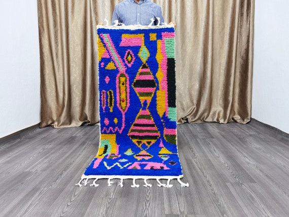 Moroccan Authentic Blue rug - Berber Runner Carpet - Moroccan blue rug Runner - Sheep Wool Rug - Hallway Runner Rug - Long Runner Rug