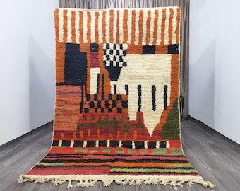 Handmade Orange Moroccan Rug – Berber Bohemian Rug, Wool Carpet