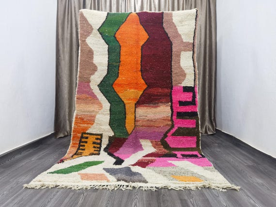 Morrocan Rug Bohemian - Boujaad Moroccan Rug - Custom Rugs For Living Room - Midcentury Modern Decor - Soft Area Rug - Handmade Home Decor
