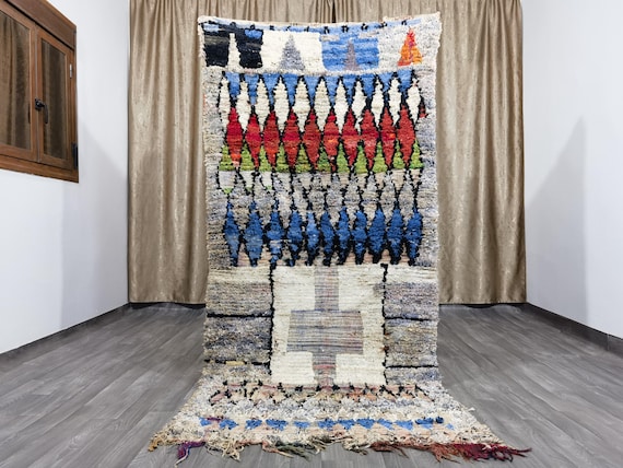 Moroccan Bohemian Berber Rug ,Boucherouite Striped Colorful Rug ,Geometric Cotton Rug Runner, Berber Rug Hand Knotted , Berber Area Rug .