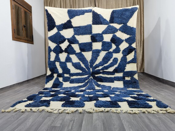 Amazing Moroccan Blue Rug - Custom Bohemian Rugs - Blue Rug Green - Quality Handmade Morrocan Rug - Personalize Gifts For Home Decor