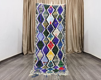 Hand-Knotted Wool Moroccan Runner Rug – Authentic Berber Design, 2.5x6.7 ft
