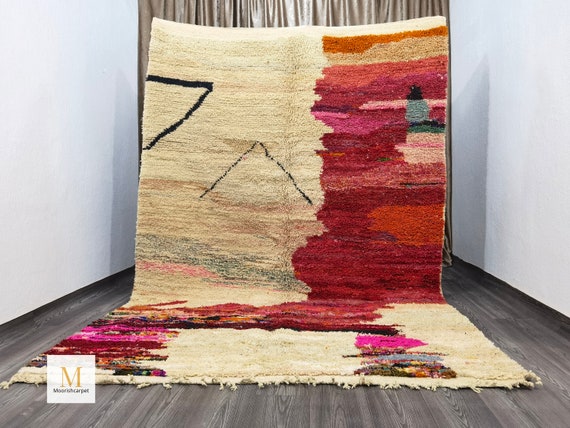 Gorgeous Beni Ourain Rug 7x10 ft /214x305 Cim - Rug For Living Room , Berber Wool Area Rugs , Beige Moroccan Rug - Beni Mrirt rug .