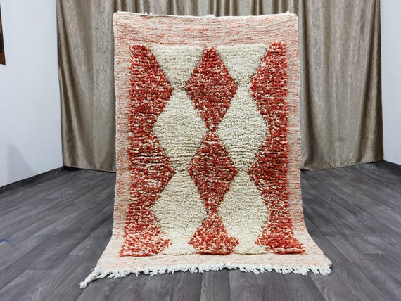 MOROCCAN ORANGE RUG - Handmade Morrocan Rug, Authentic Berber Rug, Bohemian Style Rug For Living Room .