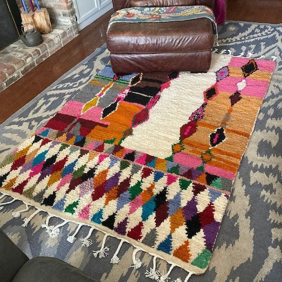 Amazing Boujaad Moroccan Rug, Rugs For Living Room, Midcentury Modern Decor, Soft Area Rug, Handmade Home Decor, Morrocan Rug Bohemian
