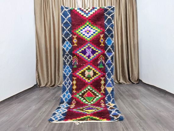 Boujaad Runner Rug 2.7x7.5 FT - Colorful Moroccan Runner Rug - Geometric kitchen Rug - boujaad hallway boujaad rug - Moroccan Carpets