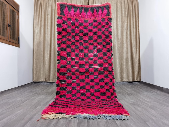 Moroccan hallway rug 3.7 ft x 8.3 ft - Authentic boujaad runner rug - Hallway Berber rug - checkered Boujad Runner Rug.
