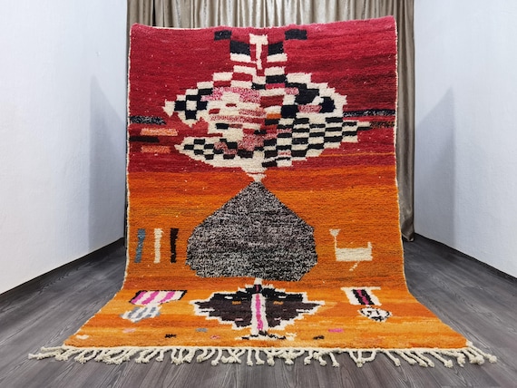 Amazing Orange Rug, Authentic Orange Rug, Orange Rugs, Bohemian Rug For Living Room,Custom Fabulous Boujaad Rug, Traditional Moroccan Carpet