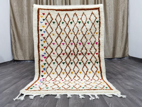 Handmade White Beni Ourain Rug – Moroccan Berber Rug, Bohemian Carpet