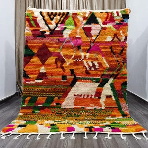 Handgjord orange marockansk matta – Autentisk berbermatta, boho-inredning bild 1
