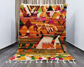 Handmade Orange Moroccan Rug – Authentic Berber Rug, Bohemian Decor