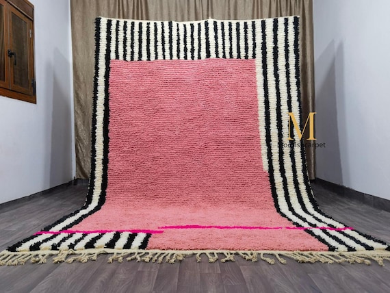 Handmade Pink Berber Rug – Moroccan Bohemian Rug, Natural Wool