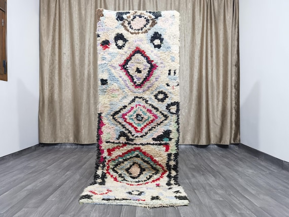 White Moroccan Runner Rug, Moroccan Handmade Runner Rug,Authentic Moroccan Rug, Traditional Rug, Boho Rug, Boucherouite 2.6x7.5 Ft 80x227 cm