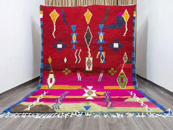 Boujaad Carpet Rug Large, Bohemian Berber Moroccan Rug, Boho Decor Living Room, Soft Handmade Wool Rug, Hand Knotted Rug, Bedroom Area Rug