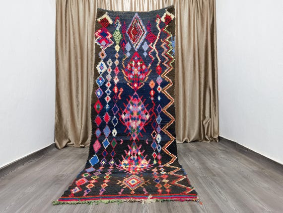 Boujaad Runner 3.3x9.2 Ft - Black Runner Rug - Tribal Runner Rug - Unique Runner Rug - Moroccan Berber Rug - Black Hallway Runner