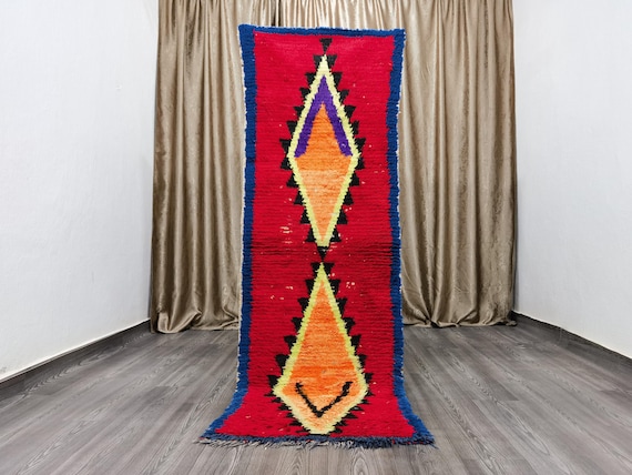 Hand-Knotted Wool Boujaad Runner Rug: 2.4x7.2 Ft Authentic Moroccan Rug