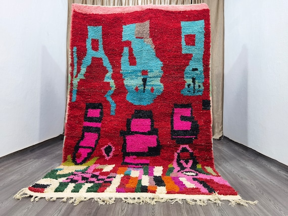 Custom Red Rug - Berber Sheep Wool Rug -Traditional Moroccan rug - Handmade Bohemian Tapestry - Nursery Gift Woven - Personalized Wool Rug