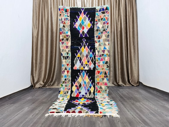 Black Berber Runner Rug: Geometric Moroccan Hallway Rug (2.8x8.2 Ft)