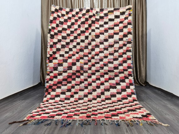 Boujaad Rugs For Living Room - Vintage Boujaad rug, Moroccan Berber Rug, Bohemian Shag Rug 5x7.9 ft (155 x 240 cm) .