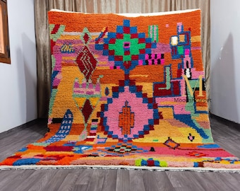 Alfombra marroquí naranja hecha a mano: auténtica alfombra bohemia bereber