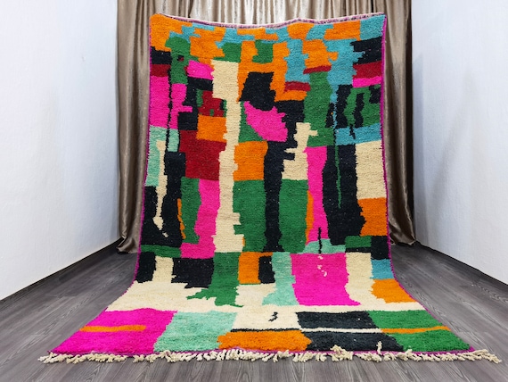 Boujaad Rugs For Living Room - Authentic Moroccan Rug, Pink Boujaad Rug, Soft Shag Wool Rug, Moroccan Berber Rug 5.7x9.4 Ft (174 X 288 Cm) .
