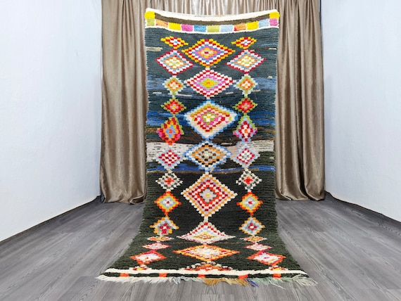 Black kitchen rug runner - Berber runner Carpet, Beniourain runner - 3.4x8.5 ft narrow runner rug, entryway runner rug, moroccan runner rug.