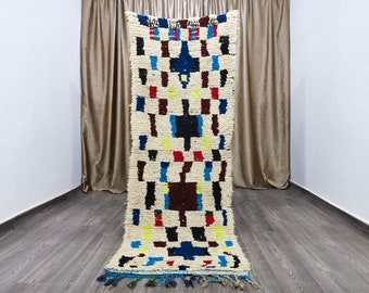 Hand-Knotted Wool Moroccan Runner Rug – 2.5x7.5 ft Vintage Berber Rug