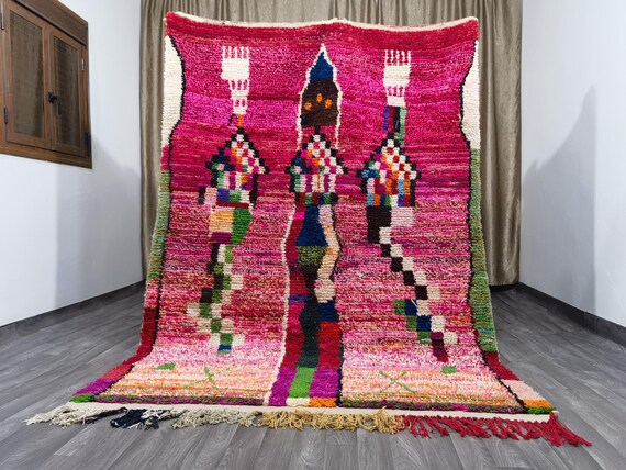 Handmade Pink Moroccan Rug: Bohemian Wool Boujaad Rug