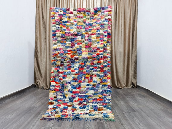 Vintage Colorful Boucherouite Rug – Moroccan Berber Rug, 3x6.2 FT