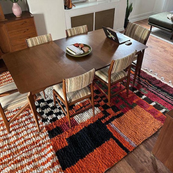 Unique Moroccan Orange Rug - Handmade Morrocan Rug, Authentic Berber Rug, Bohemian Style Rug For Living Room .