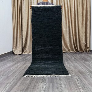 Black Beni Ourain Rug Runner - Black Living Room Rug - Black Moroccan Rug - Rug Custom Size - Moroccan area rug - Authentic Moroccan Rug -