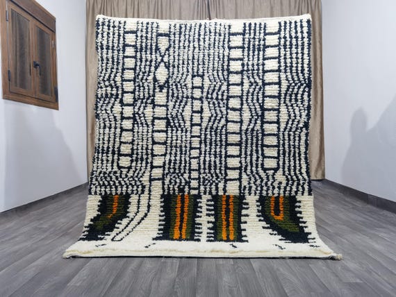 Amazing Moroccan White Rug - Custom Bohemian Rugs - Wool Rug White - Quality Handmade Morrocan Rug - White and Black rug - Soft Rug .