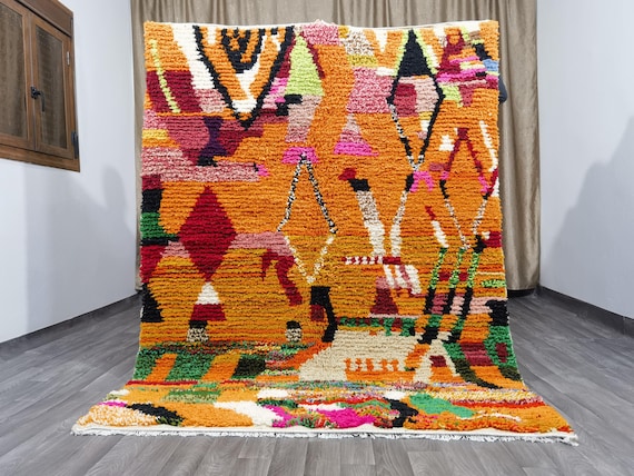 Artistic Beni Ourain Rug - Handmade Morrocan Rug - Moroccan Orange Rug - Hand Knotted Wool Rug - Soft Area Rug - Rugs For Living Room