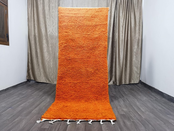 Handmade Wool Berber Rug, Orange Moroccan Beni Ourain