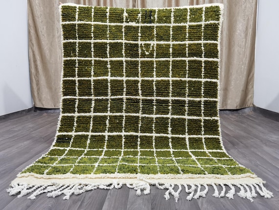 Gorgeous Rugs For Living Room, Boujaad Moroccan Rug, Soft Area Rug, Morrocan Rug Bohemian, Wool Green Shaggy Rug, Beniourain Sofa Rug