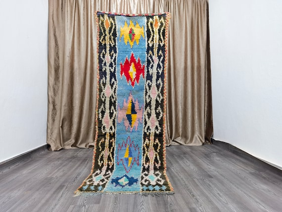 Moroccan Runner Rug - Authentic Moroccan Blue rug - berber Colorful Runner Rug - Authentic boujaad runner rug - Berber Runner Carpet 2.5x7.5