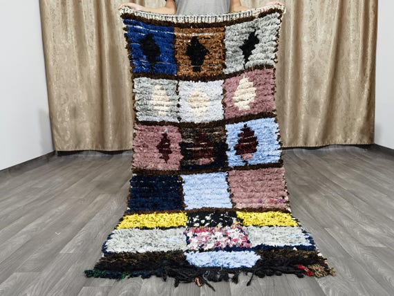 Hand-Knotted Moroccan Boucherouite Rug: Colorful Cotton Berber Runner (6.1 ft x 3 ft)