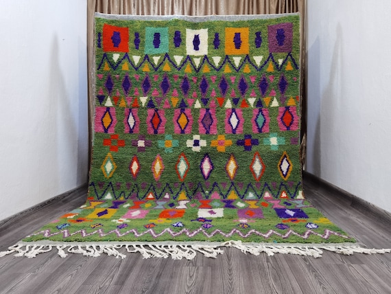 Custom Moroccan Rug, Green Rugs, Hand Knotted Rug , Abstract Green Rug - Green Boujaad Rugs, Large Area Rug, Berber Rug For Your Living Room