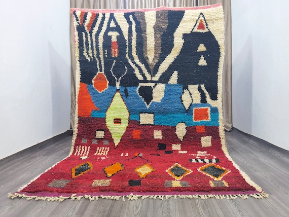 Boujaad Bedroom Cushion wool Rug, Ethnic Berber Nursery Room Cushion Rug, Custom Fabulous Boujad Rug, Authentic Moroccan Rug, Azilal rug