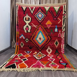 Handmade Red Azilal Rug, Boho Decor, Moroccan Wool Carpet